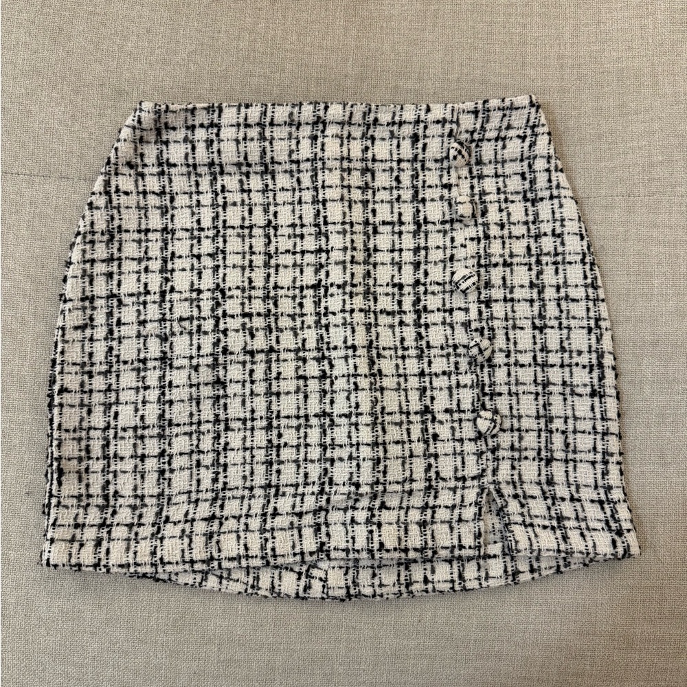 Black and White Tweed Mini Skirt